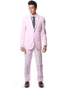  Slim Fit Suit Mens Seersucker Sear sucker Pink Suit Cotton Suit (Blazer