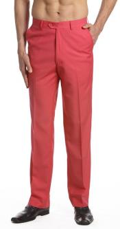  Mens Dress Pants Trousers Flat Front Slacks Salmon ~ Coral Pink color