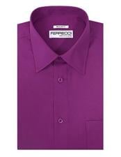  Ferrecci Lay Down Collared Cotton Blend Regular Fit Purple Mens Dress Shirt