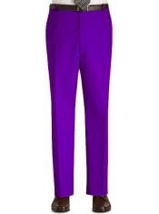  Stage Party Pants Trousers Flat Front Regular Rise Slacks - Purple 
