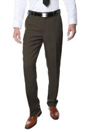  Mens Taupe Comfortable Adjustable Stretchy Flat Front Dress Pants
