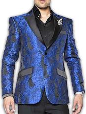  Royal Blue 2 Button Satin Paisley Sport Coat Blazer Dinner Jacket
