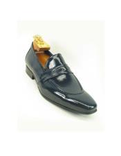  Carrucci Mens Patent Leather Slip On Style Stylish Dress Loafer Navy Shoe