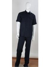  Mens Safari Style 2 Piece Short Sleeve Dark Navy Shirt With Cuffed