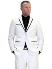  Mens White Tuxedo With Black Trim 100% Luxury Rayon Two Button Jacket
