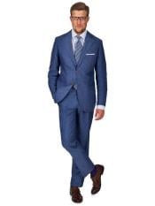  Mens 2 Button Royal Blue - Denim Blue Linen Suit