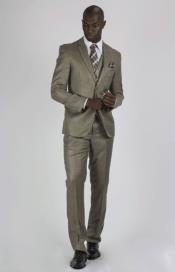  Notch Lapel Slim Fit Suit Beige