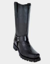  Mens Black  Genuine Ostrich Leg Boots With Industrial Sole 