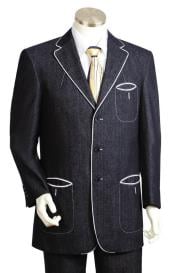  Mens Button Fastener Black Tri Pocket 2pc Suit and Pant