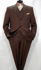  3 Buttons Extra Fine Poly~Rayon Vested Brown Side Vents - Three Piece