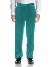  Mens turquoise Velvet Fabric Modern Fit Flat Front Pant