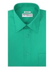  Ferrecci Regular Fit Cotton Blend Lay Down Collared Turquoise Green Mens Dress