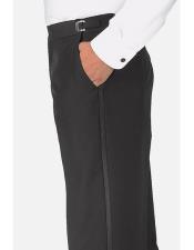  Mens Satin Stripe Black Polyester Classic Fit Plain Front Tuxedo Pants