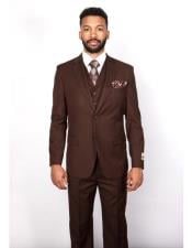  Mens Brown 100% Wool  5 Button Vested Suit