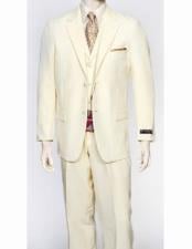  Mens 3 Piece Regular Fit  Vest Poly Poplin Cream Dress Suit