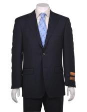  Mens Flat Front Super 150s Wool Poly~Rayon Dark Navy Stripe Modern Fit 2 Button without pleat Cheap Priced