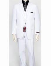  Mens White 3 Piece Poly Poplin Fabric Matching Vest Dress Suit Wth