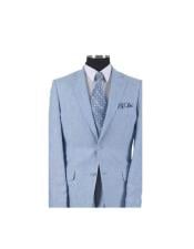  Two Button With Elbow Patch sleeve Light Blue Mens Linen Summer Suit