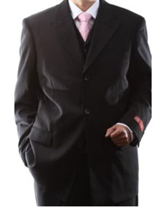  Mens Superior 150s Extra Fine Black 3 pcs Vested Suits with Peak