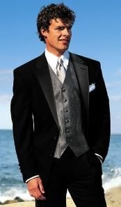  New Package Deal 2 Button Black Tuxedo with Pleated Pants - Wool