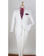  Mens 2 Piece  Two Buttons Side Vents Regular Fit Linen White