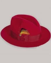  Mens Untouchable Red Fedora Wool Dress Hat