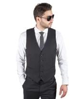  Mens Matching Vest + Pleated Or Flat Front Pants Slacks Black