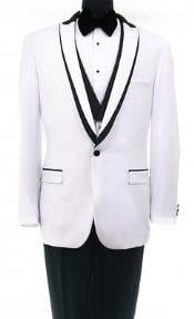  Mens Bryan Michaels Flat Front Trousers Shawl collar White One Button Tuxedo 