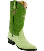  Mens White Diamonds Leather Upper Shaft Genuine Full Quill Ostrich Pistachio Boots