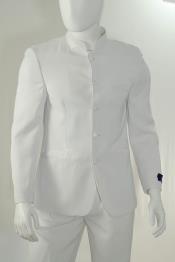  2 Piece Mandarin Collar Suit Fabric Covered Buttons-White 