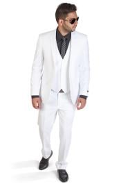  Slim Fit Men 3 Piece  Vested White Suit With Back Welt