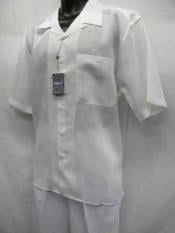  Mens Two Piece White Linen Short Sleeve Big Size Casual Casual Two