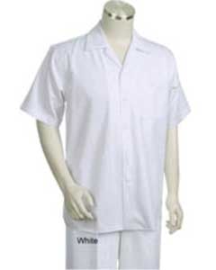  Mens Short Sleeve 2piece White Mens Walking Suit