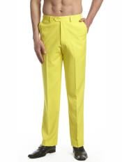  Mens Dress Pants Trousers Flat Front Slacks Yellow - Cheap Priced Dress