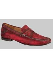  Red Antiqued Italian Moc Toe Loafer Shoes Authentic Mezlan Brand
