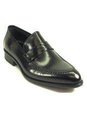  Carrucci Mens Genuine Moccasin Leather Black Slip On Black Dress Shoe