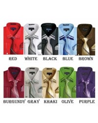  French Cuff With Tie And Handkerchief Style Multi-Color Mens Dress Shirt