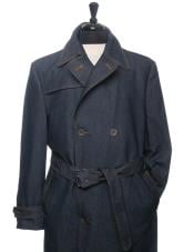  Mens Dress Coat Denim Trench Coat In Navy Blue Double breasted