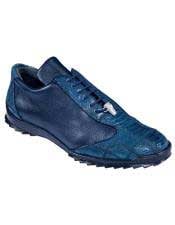  Navy Blue Genuine Ostrich Leg Lace Up Los Altos Handmade Dress Sneaker Shoes