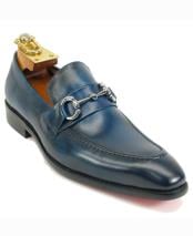  Mens Leather Fashionable Carrucci Navy Ombre Slip On Shoes - Teal Dress
