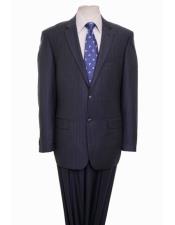  Designer Affordable Inexpensive Mens Striped Pattern Dark Navy Suit with Flat Front