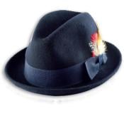  Mens 100% Wool Fedora Trilby Mobster Hat Navy 