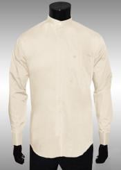 Nehru Collarless Ivory Light Medium Wt Fabric Mens Dress Shirt