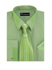  Olive Spread Collar  French Cuff + Tie + Handkerchief Set Mens