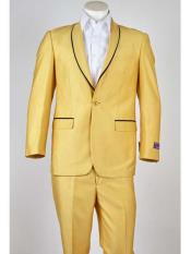 SKU#SM1008 Men's One Button Black Trim Shawl Lapel Single Breasted Gold Slim Fit Suit
$149