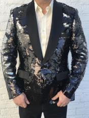  Mens Black and Silver Sequin Tuxedo Jacket ~ Flashy Shiny Blazer Sport