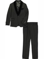  Pc Velvet Collar Shawl Lapel Kids Sizes Black Tuxedo Suit Perfect