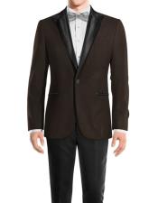  Mens One Button Black Peak Lapel Wool Brown tuxedo Super 150s Wool Jacket + Pants Vest