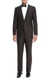  Mens Brown Grosgrain Shawl Collar Double Vent Tuxedo Suit Super 150s Wool