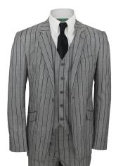  Grey and Black Stripe Vested Suit